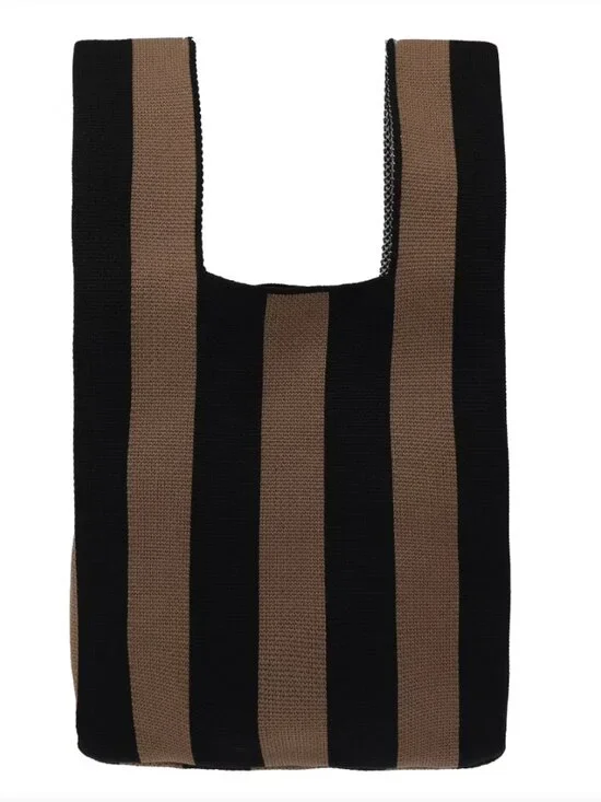 Reusable Vertical Stripes Tote - Black Khaki - Picture 2 of 8